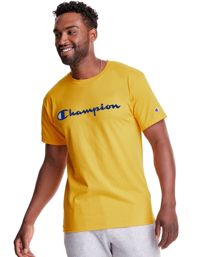 Champion Herre T-Shirts Gul - Classic Jersey Script Logo - Danmark ZWO-672510